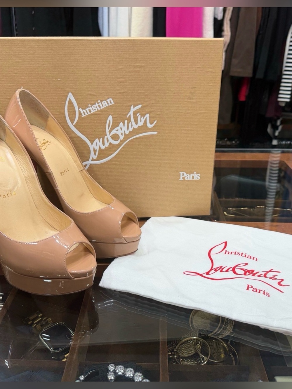 Christian Louboutin Lady Peep 150 Patent Calf Platform Pumps